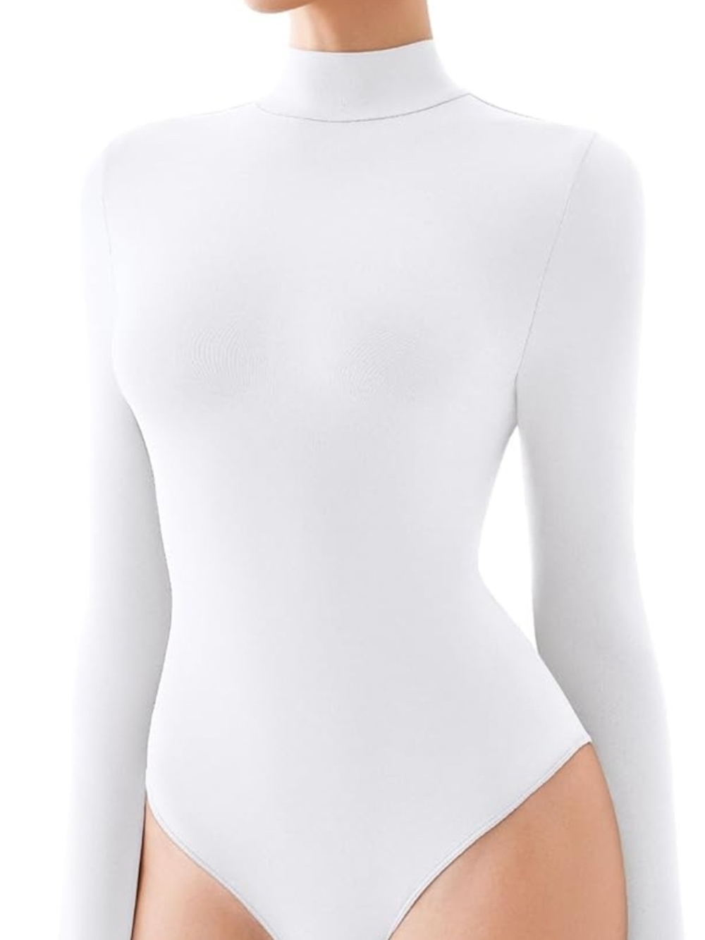 ReoRia White Mock Neck Long Sleeve Bodysuit